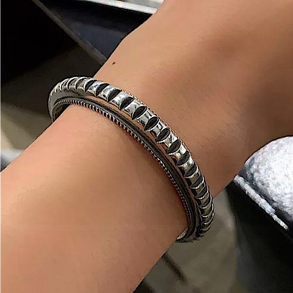 Sterling Silver Etched Bangle Minimalist Bracelet - Picture 1 of 4